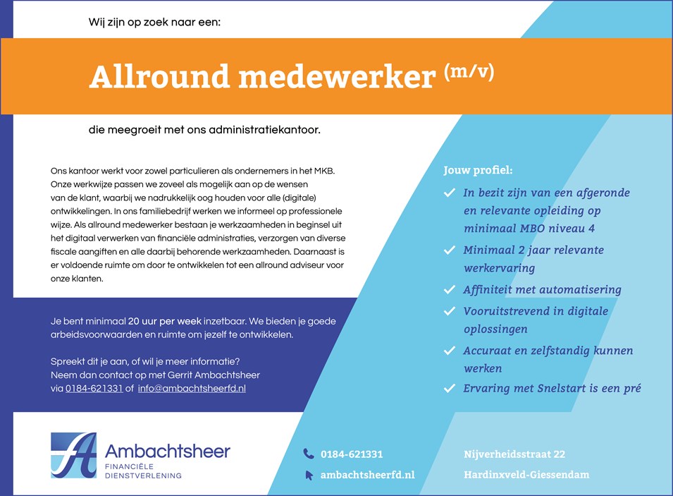 Vacature Ambachtsheer FD